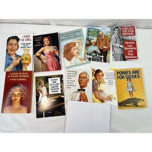 18 Noble Works Asst'd Set Funny Everyday Greeting Cards w/ 5x7" Env. Retro Humor